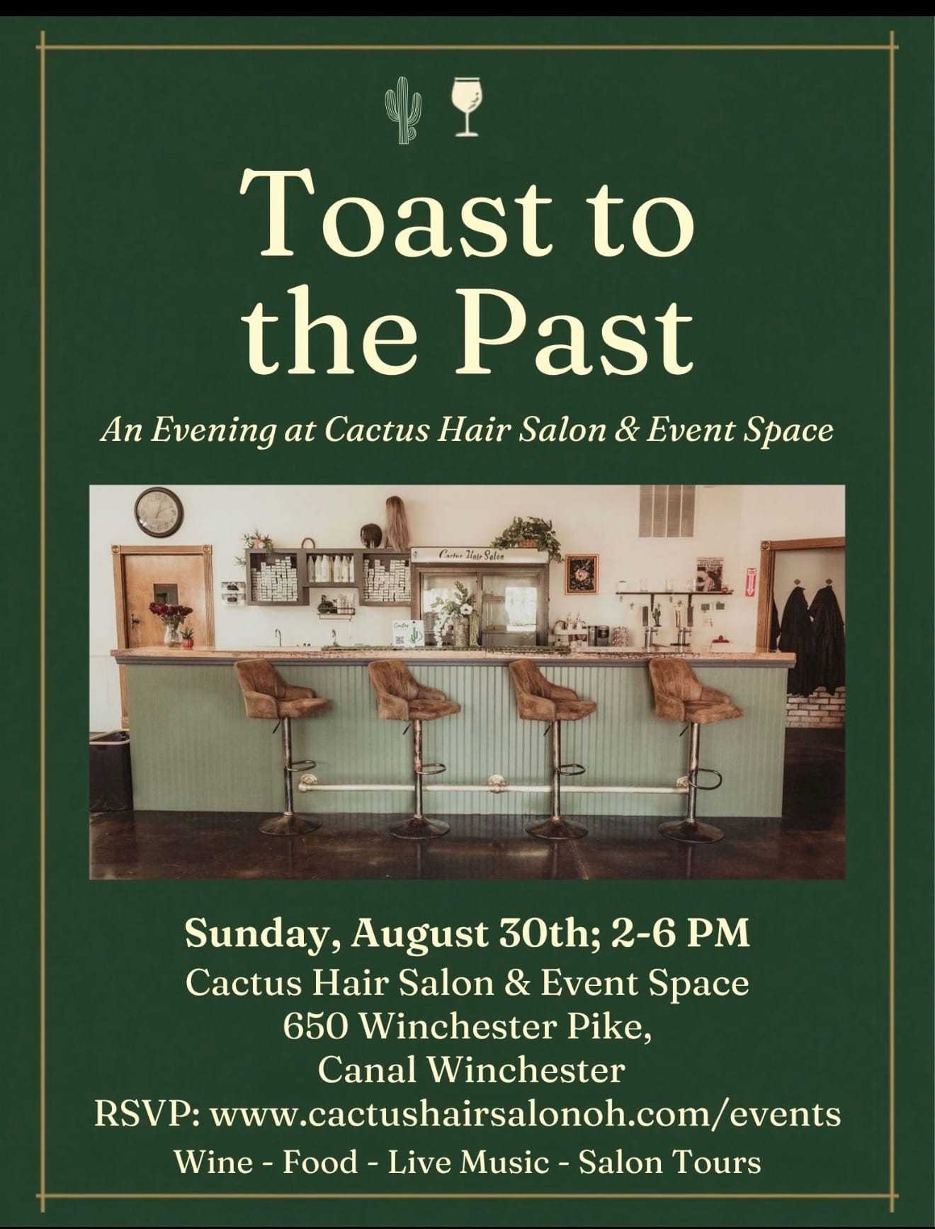 Cactus Hair Salon event flyer with date, time, and location.